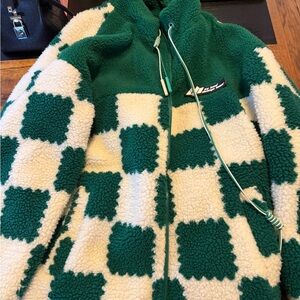 Green and Cream Checkered Fleece Jacket